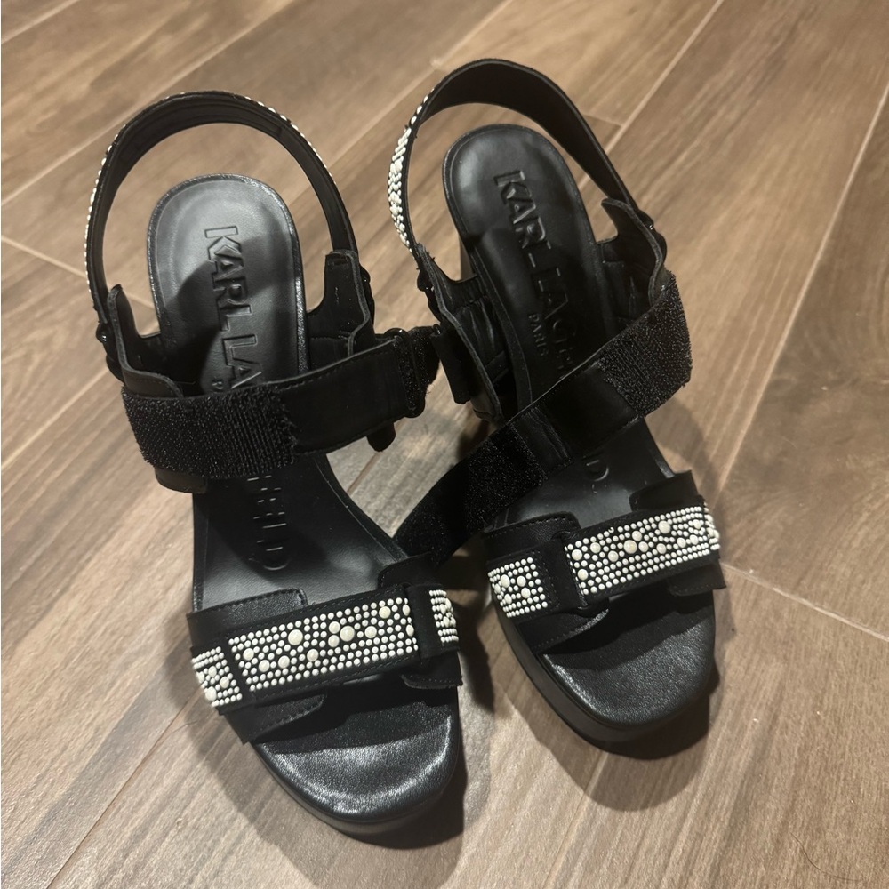 Karl Lagerfeld Black Sandals with Sparkling Accents